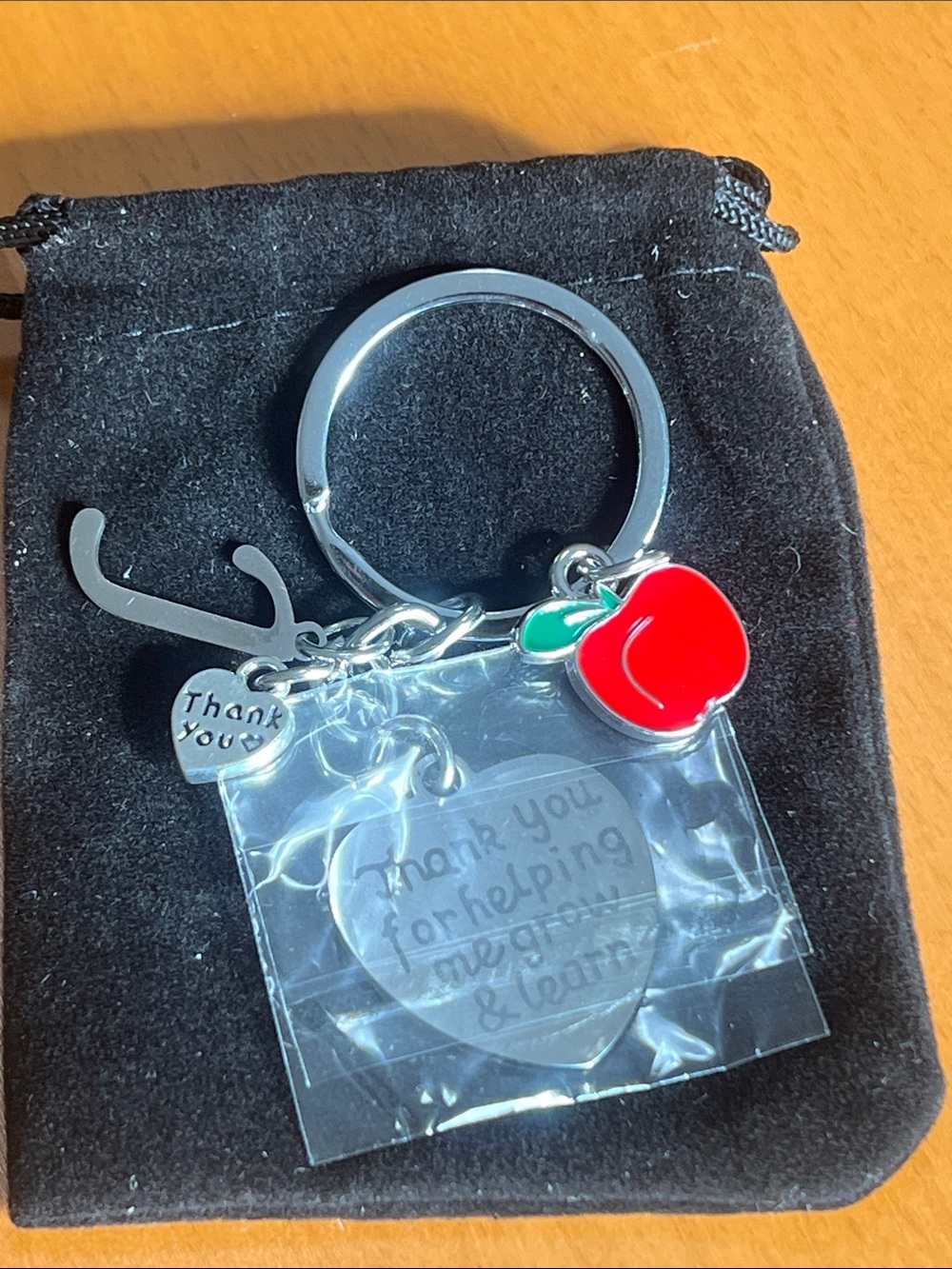 New Teacher Apple Enamel Keychain with Thank You Charm
